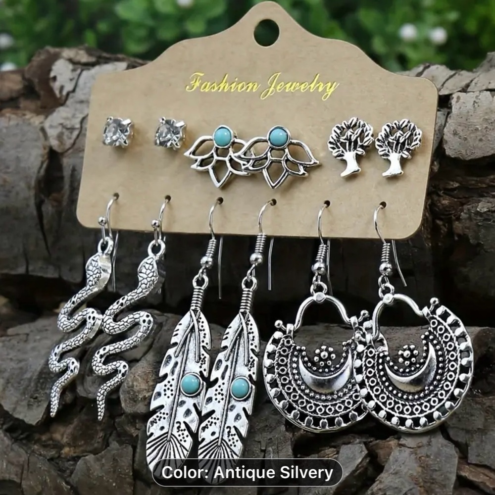 NEW Earrings, 6 pairs earrings, faux turquoise
dangle & studs, antique vintage
